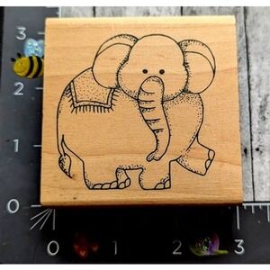 Elephant Animal Cartoon Rubber Stamp Wood #F36